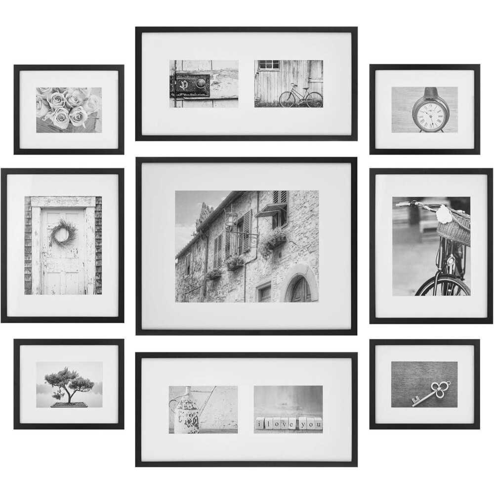 Gallery Perfect 9 Pc Black Photo Frame Gallery Kit Decorative Art Prints Set NEW - Picture 2 of 16